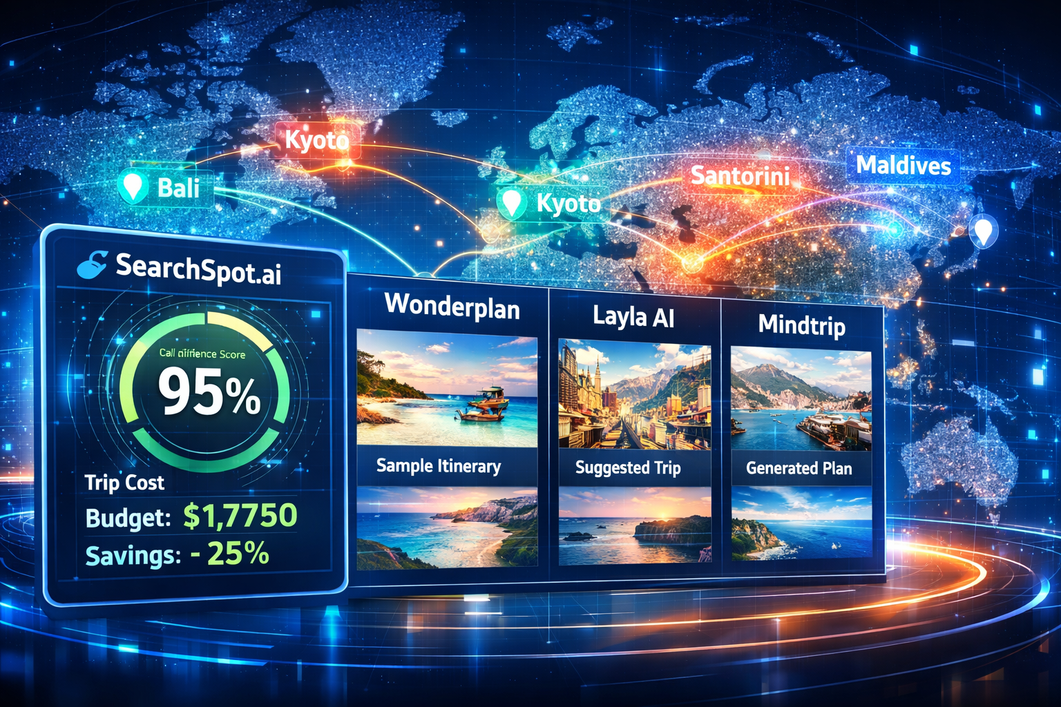 SearchSpot.ai > Wonderplan, Layla AI, Mindtrip: 25% Cheaper + 95% Smarter Travel Planning